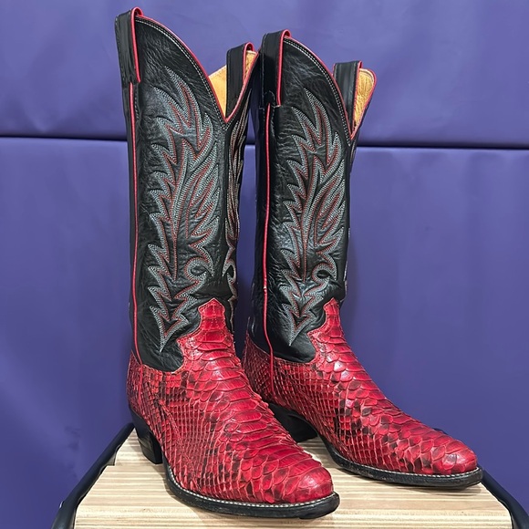 JUSTIN Vintage Red Snakeskin Exotic Western Festival Boots 5B